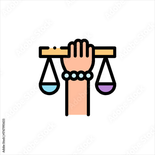 Hand holding scales of justice symbolizes fairness and equality in legal system, representing balance and impartiality, conveying theme of law and order.