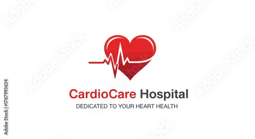 CardioCare Hospital Logo with Heartbeat and Heart Symbol.