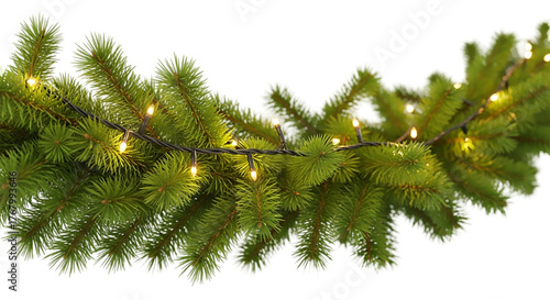 Sparkling Christmas Tree Garland with Festive Lights Holiday Decor Evergreen Branches Winter on transparent background