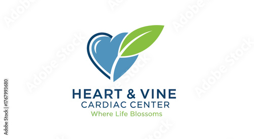 Heart and Vine Cardiac Center Logo with Blue Heart and Green Leaf.