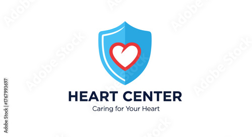 Heart Center Logo Shield with Heart Symbol and Text.