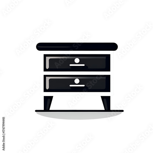 Black and White Nightstand with Two Drawers Isolated Minimalist Furniture Illustration