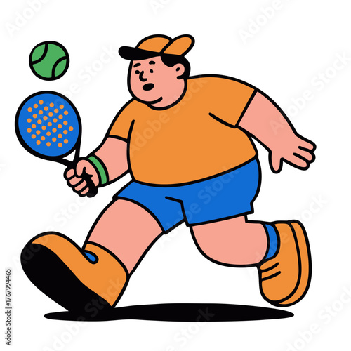 Cartoon Style Man Playing Paddle Tennis Sport Illustration