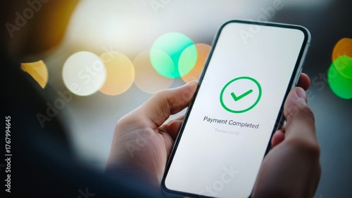 Smartphone displaying a payment successful confirmation with a green checkmark