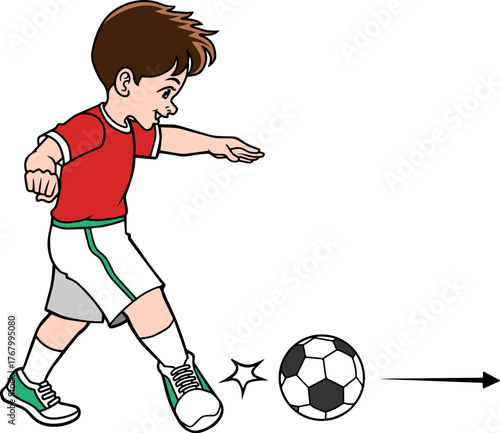 kick the ball with the inside of the foot color vector illustration