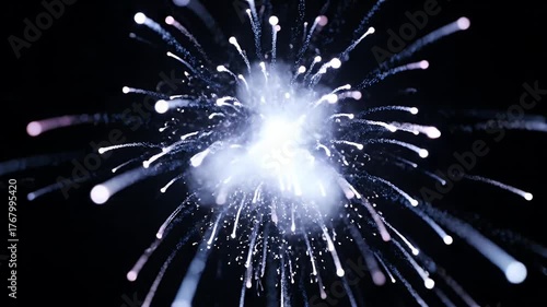 Bright light bursts in the dark night sky, beautiful display.