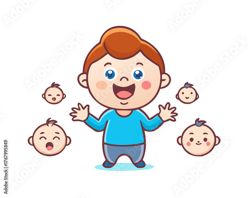 cute kid with many gesture expression set