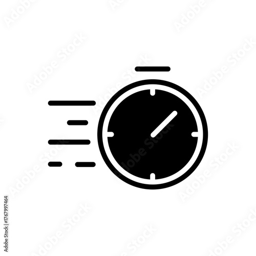 Stopwatch express delivery time deadline flat black icon
