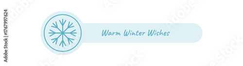 Winter sticker label with blue and white snowflake line icon. Holiday seal and christmas box lid decoration for festive packaging. Clean, minimal outline decoration style.