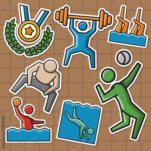 set of cute sports competition colorful sticker