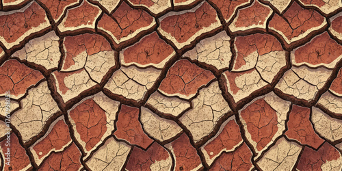 Textured cracked earth landscape, showcasing a beautiful blend of reddish and beige tones.