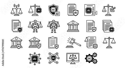 Collection of legal and artificial intelligence icons