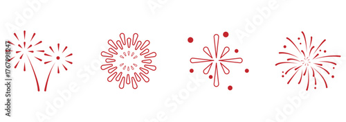 Firework new year set. Doodle firework sparkles for New Year celebration, golden burst and festive elements for birthday or party decor. Hand drawn style for a firework themed. Vector graphics. eps 10