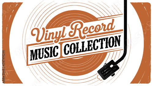 Vinyl record music collection retro poster with turntable stylus groove analog sound vintage disc vector illustration