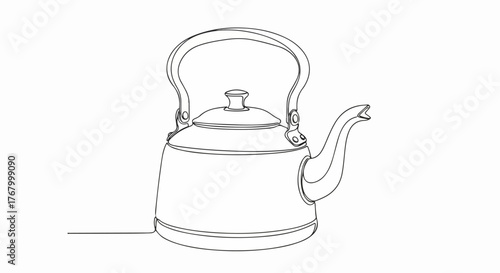 Tea kettle minimalist kitchen object line art vector illustration.