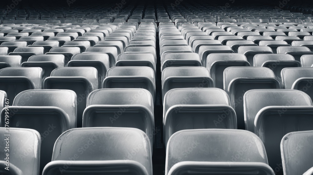 Naklejka premium Rows of Empty Stadium Seats in Monochrome Perspective View