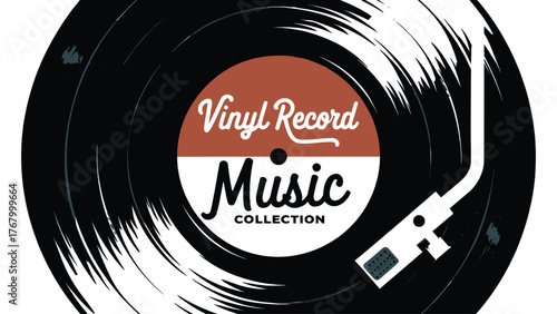 Vinyl record music collection logo with turntable stylus retro vintage sound analog disc illustration vector design