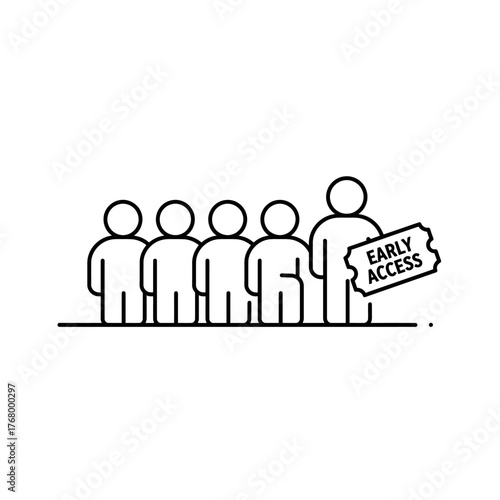 Early Access Group Line Icon with Ticket Symbol.