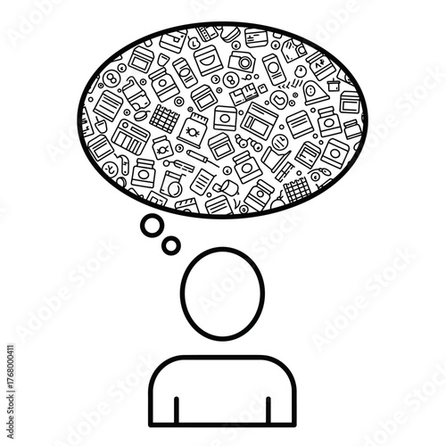 Line art icon of a person thinking about coffee.