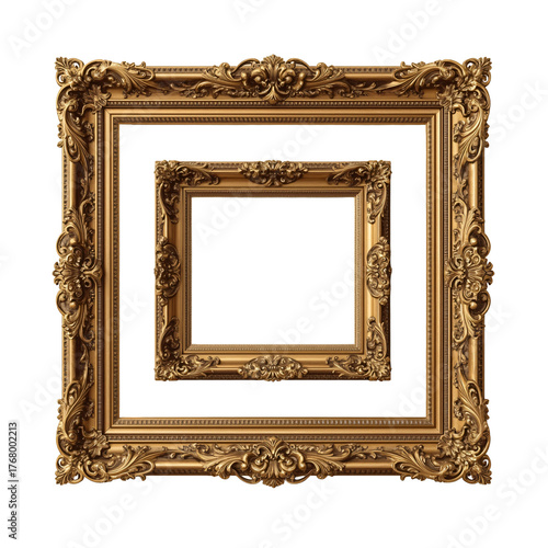 (AI) Ornate gold picture frames antique gold picture frame on transparent background
