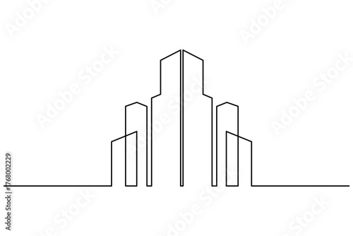City Skyline Office Building Single Line Art Vector Minimalist Urban Architecture Outline Design.