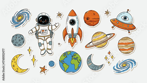 Cartoon Space Astronaut Rocket Planet Illustration Pack