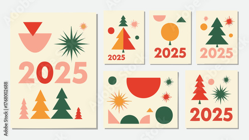 Modern Geometric Christmas 2025 Holiday Vector Design
