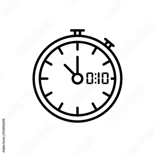 Simple black line art stopwatch icon with ten seconds display.