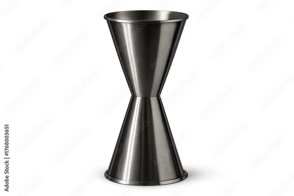 Obraz premium Stainless steel jigger measuring cocktail ingredients on transparent background