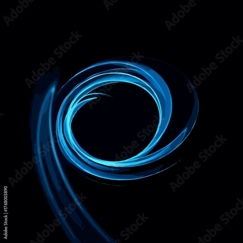Neon swirl tech logo with energy wave light art vector for futuristic technology and digital motion branding