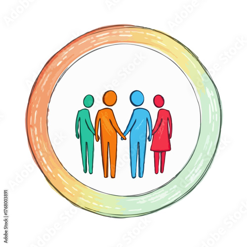 Abstract circle team logo showing diverse people in unity, flat modern vector design for business and community branding