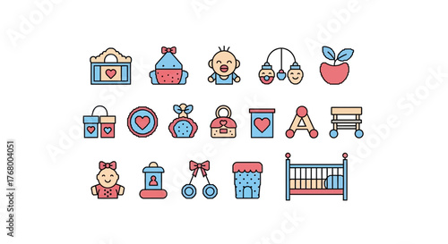 Baby care icons cute design newborn symbols childhood elements vector illustrations