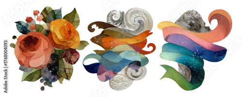 Vintage Retro Cutout Collage of Floral Elements and Abstract Shapes