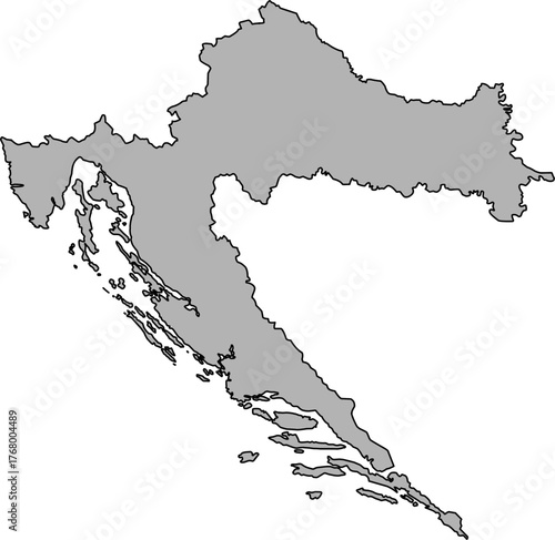 Simple grey-filled vector silhouette map of Croatia (Hrvatska). This clean, minimalist graphic shows the country's national boundary as a solid grey shape without internal administrative divisions