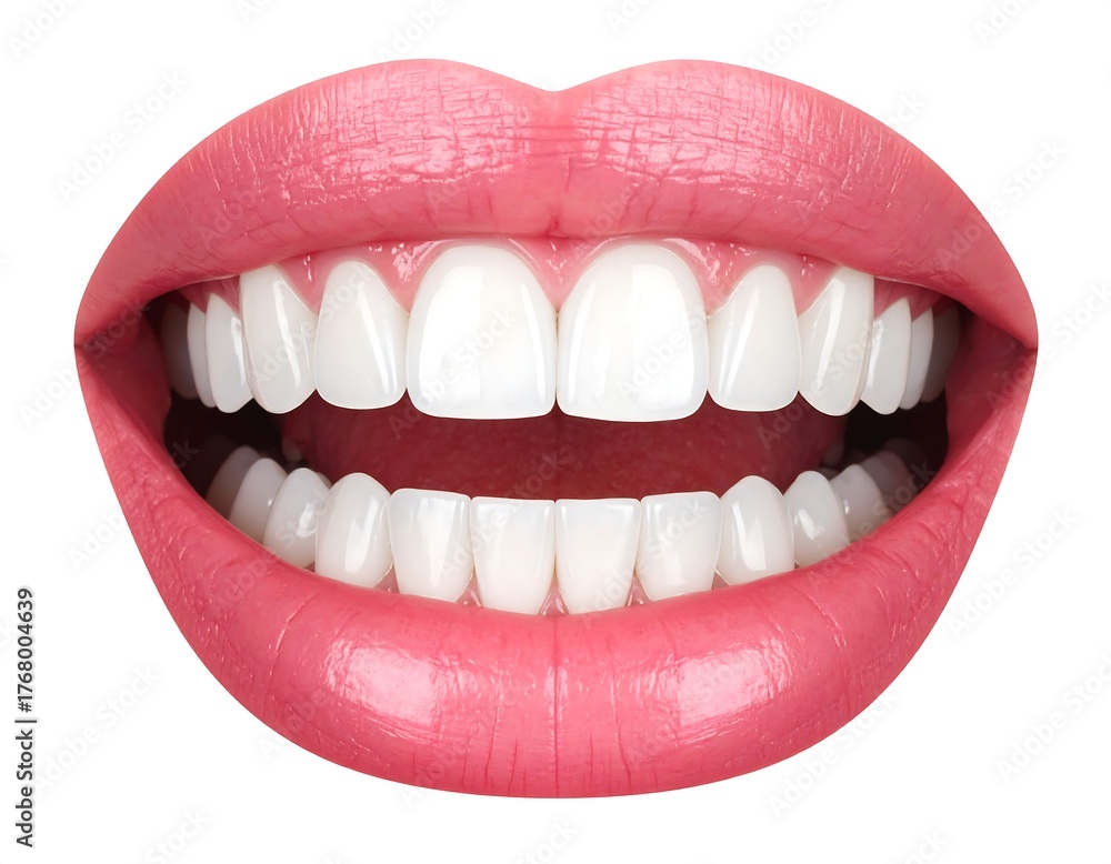 Obraz premium Close-up of bright, healthy, and perfectly aligned white teeth in open mouth