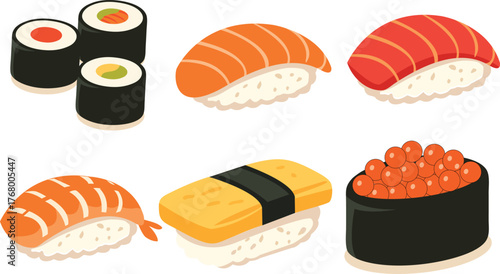 six different types of sushi with different flavors