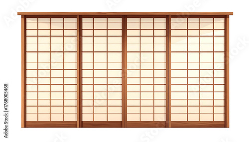 Four-panel rectangular shoji screen, with wooden frames and translucent paper panels