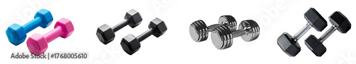 Blue pink black silver dumbbells weights exercise