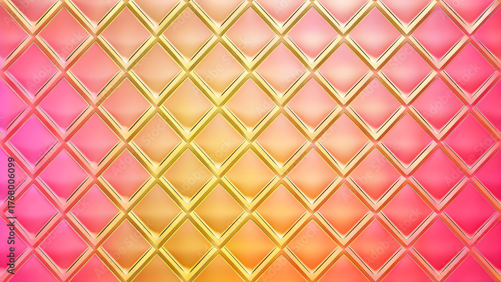 Naklejka premium Luxurious Pink and Gold Quilted Diamond Pattern Background with Modern Gradient Texture. Elegant Geometric Abstract Design.