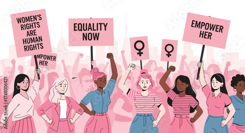 Empowered women marching for equality rights and empowerment representation of solidarity