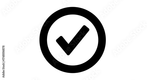 Black Check Mark Inside a Circle Approval Symbol Confirmation Icon.