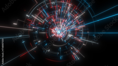 Abstract multicolored glowing bright magical energy lines on a black background