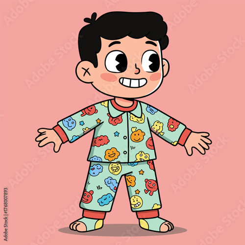 A sweet cartoon vector illustration of a smiling little baby girl in pink