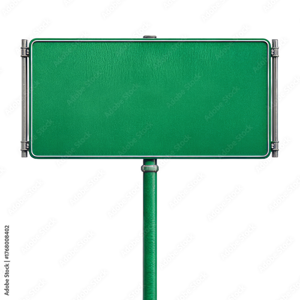 Obraz premium Green Empty Roadside Signboard on Metal Post in Outdoor Setting