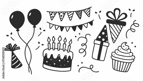 Hand drawn birthday party elements vector illustration scalable doodles celebration icons