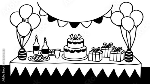 Doodle birthday party table celebration vector illustration scalable eps icon celebration