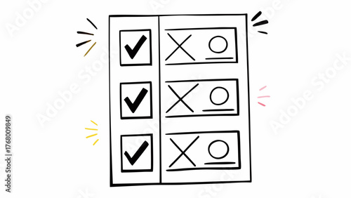 Hand drawn checklist tick boxes and xs vector illustration scalable graphic design