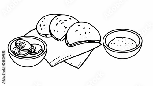 Hand-drawn arabic bread pita food set vector illustration scalable icon