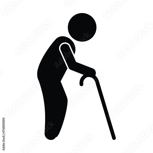 Silhouette of an elderly person with a cane walking slowly