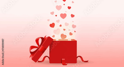 Romantic Gift Explosion: Red Box Overflowing with Heart-Shaped Love on Valentine's Day